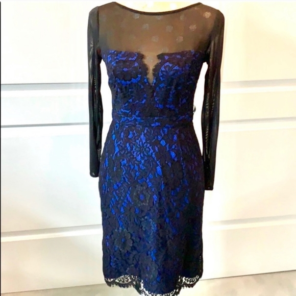 Monique Lhuillier Dresses & Skirts - Monique Lhuillier royal and black lace dress!